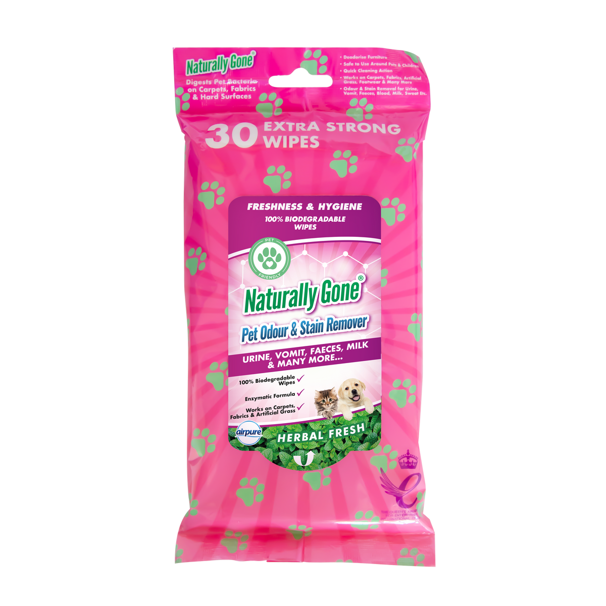 Naturally Gone® Pet Odour & Stain Remover Wipes Airpure